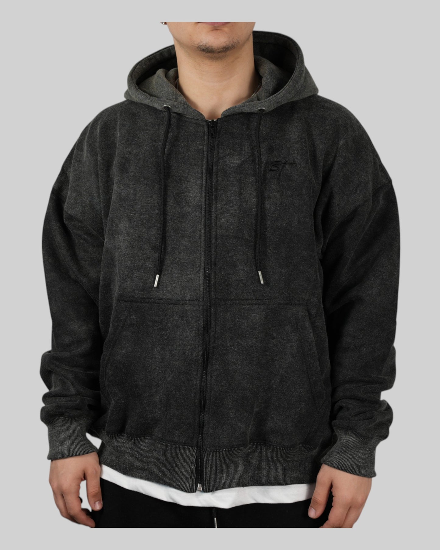 STSL Zip Hoodie – Washed Black