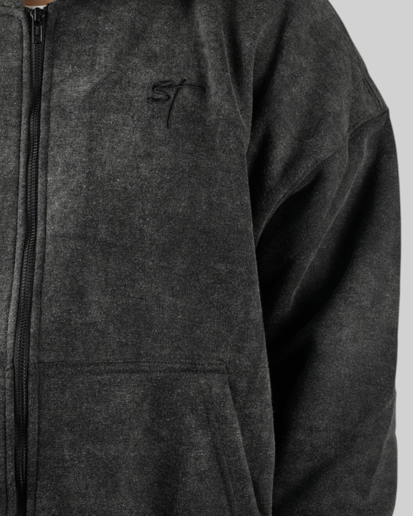 STSL Zip Hoodie – Washed Black