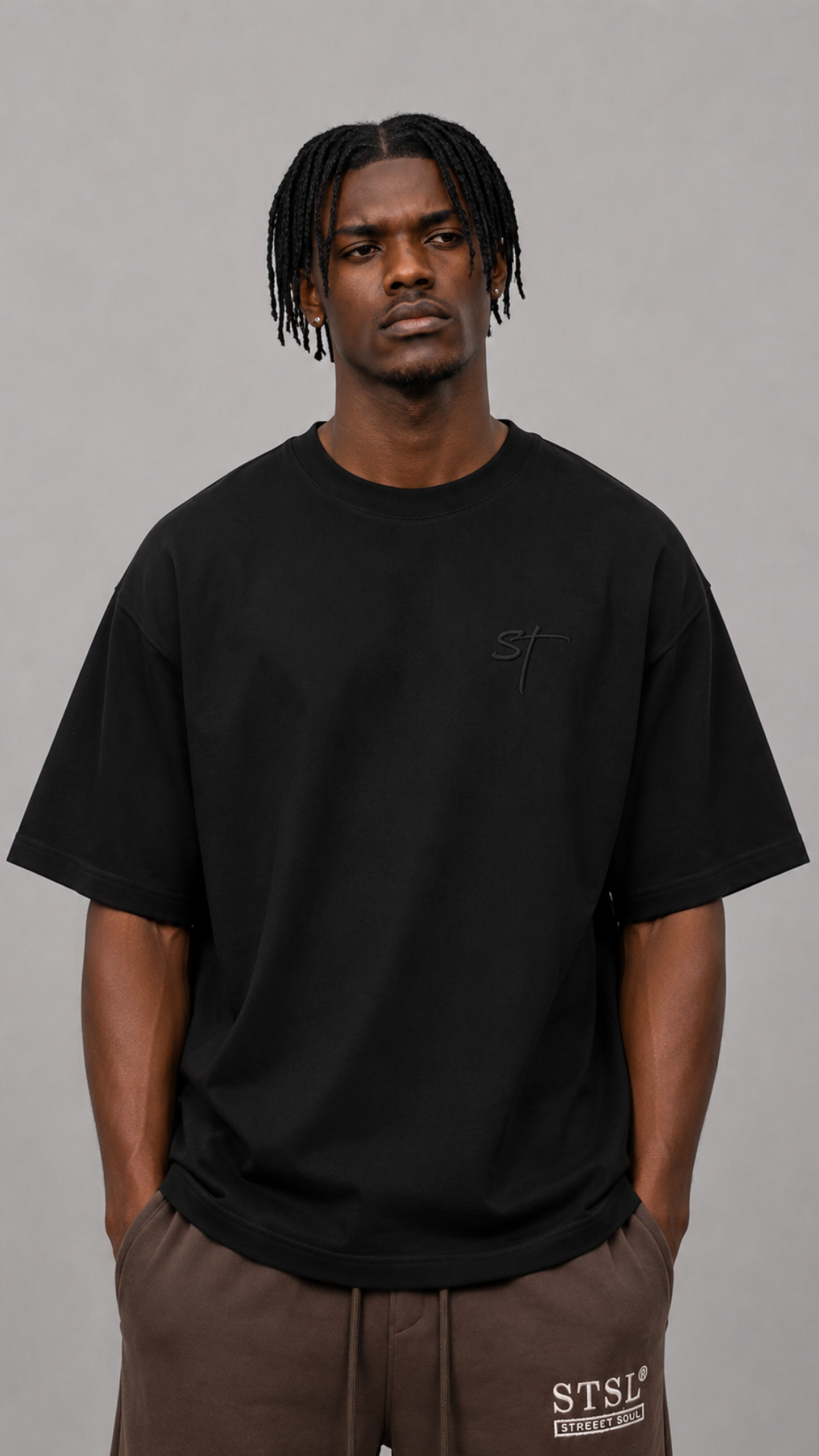 STSL® Heavy Oversize T-Shirt – Pure Black (220 GSM) - STSL