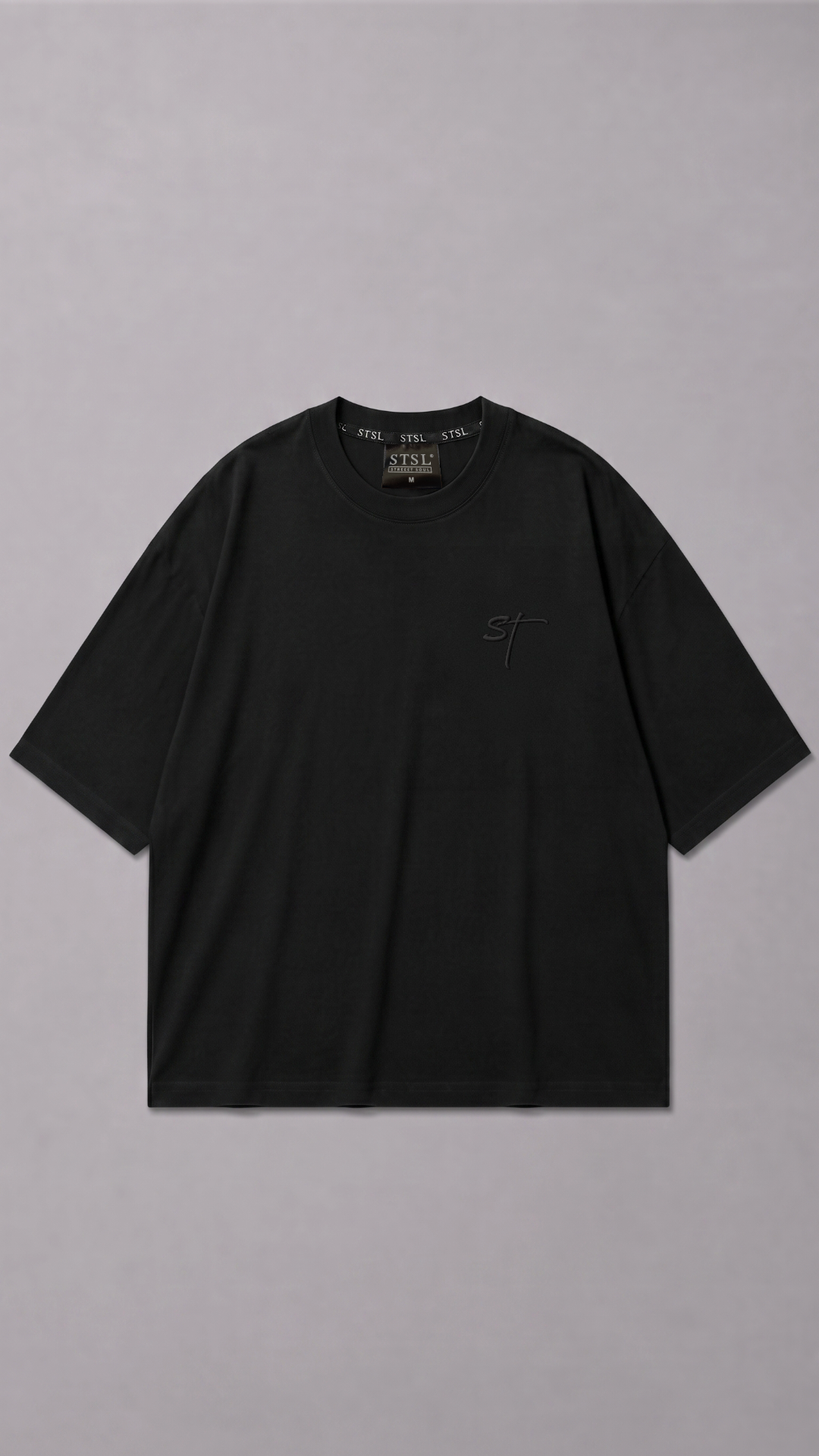 STSL® Heavy Oversize T-Shirt – Pure Black (220 GSM) - STSL