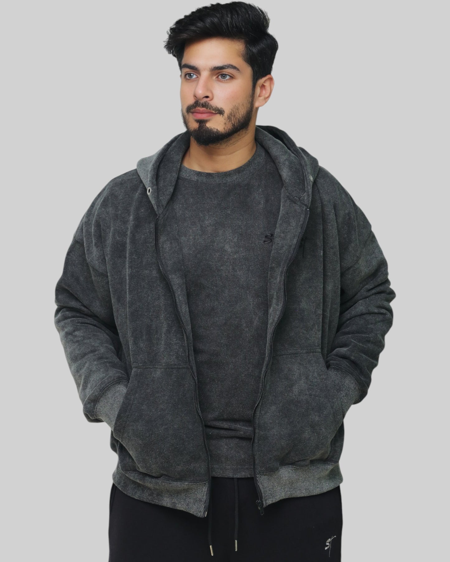 STSL Zip Hoodie – Washed Black