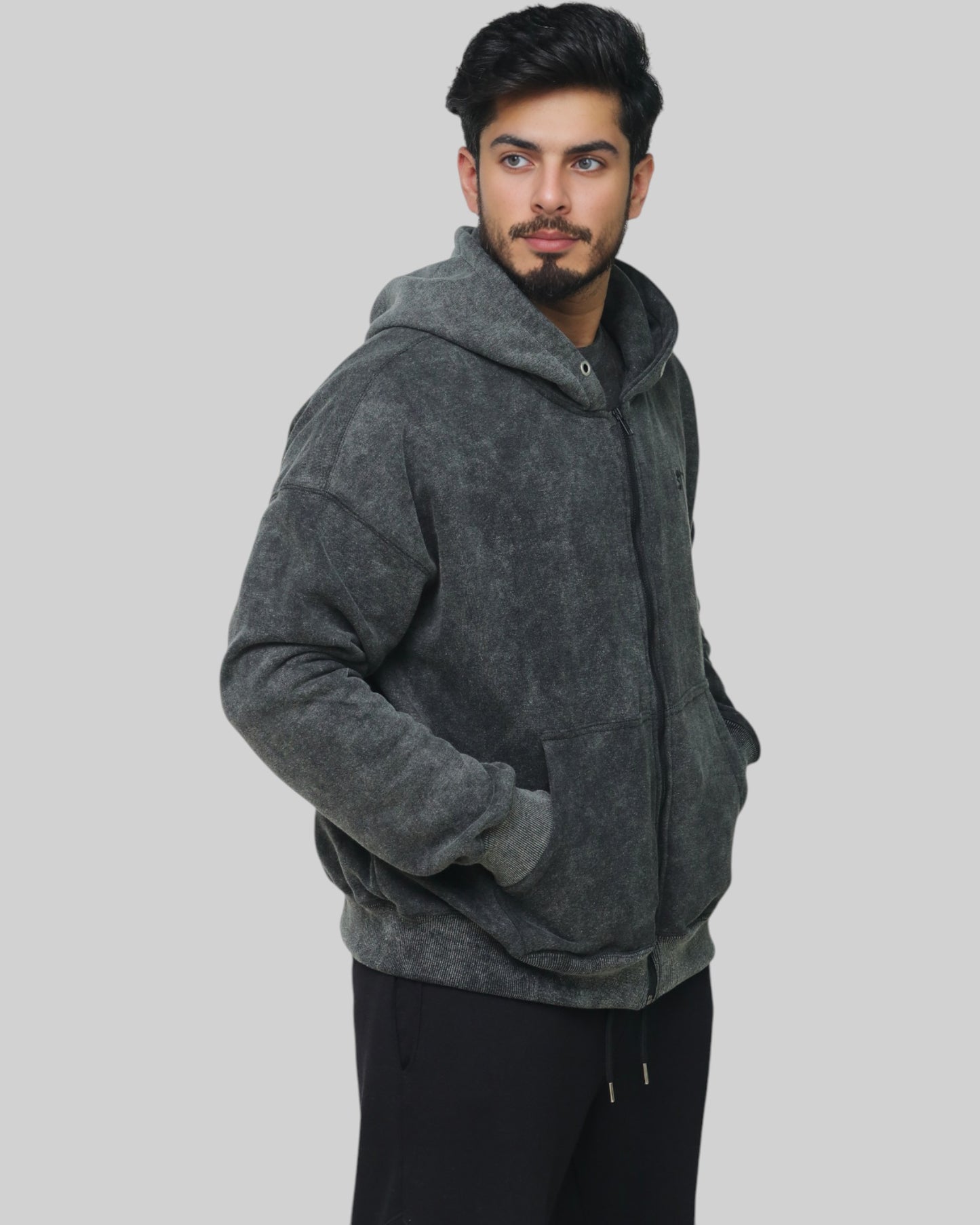 STSL Zip Hoodie – Washed Black