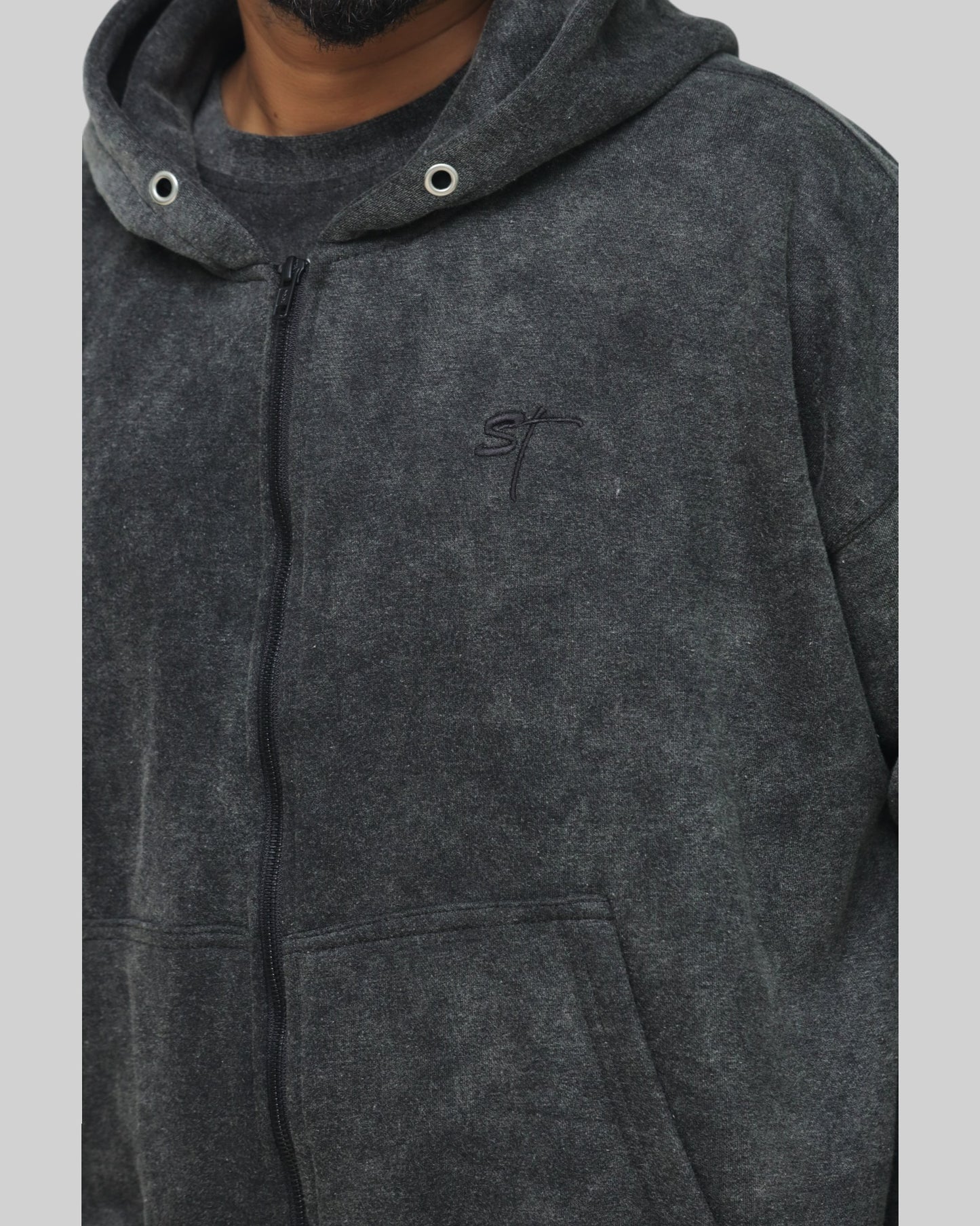 STSL Zip Hoodie – Washed Black